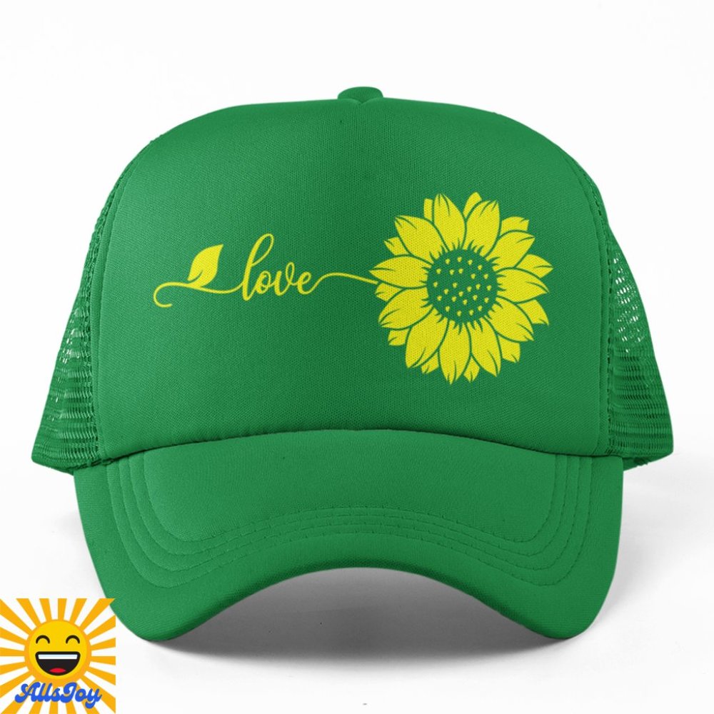 LOVE SUNFLOWER Foam Trucker Hat Snapback Cap Green